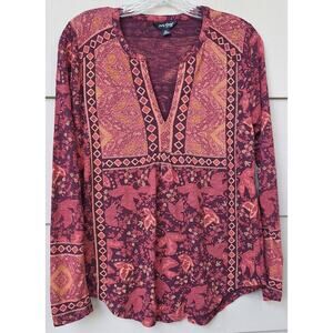 Lucky Brand Bohemian Burgundy Purple Casual Long Sleeves Tunic Top Size XS Boho